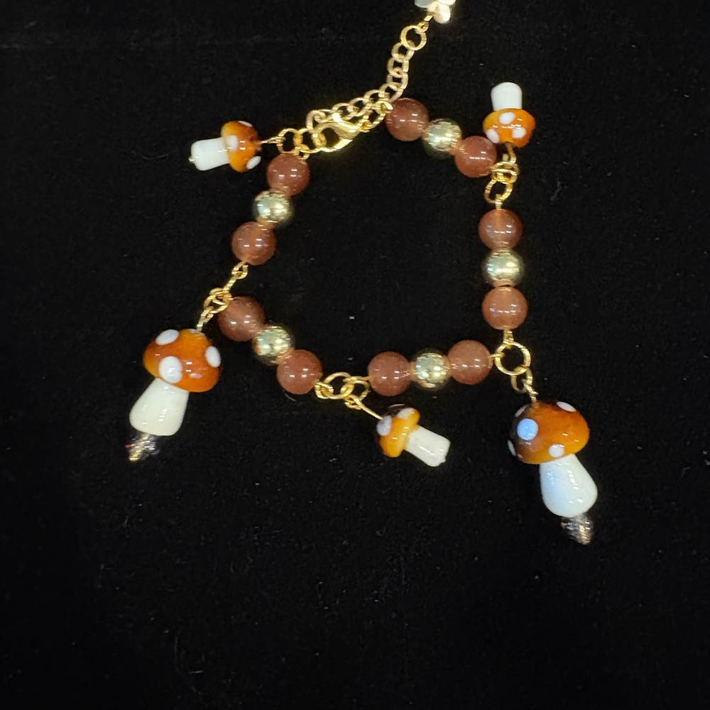 Mushroom Charm Bracelet in Brown and Gold
